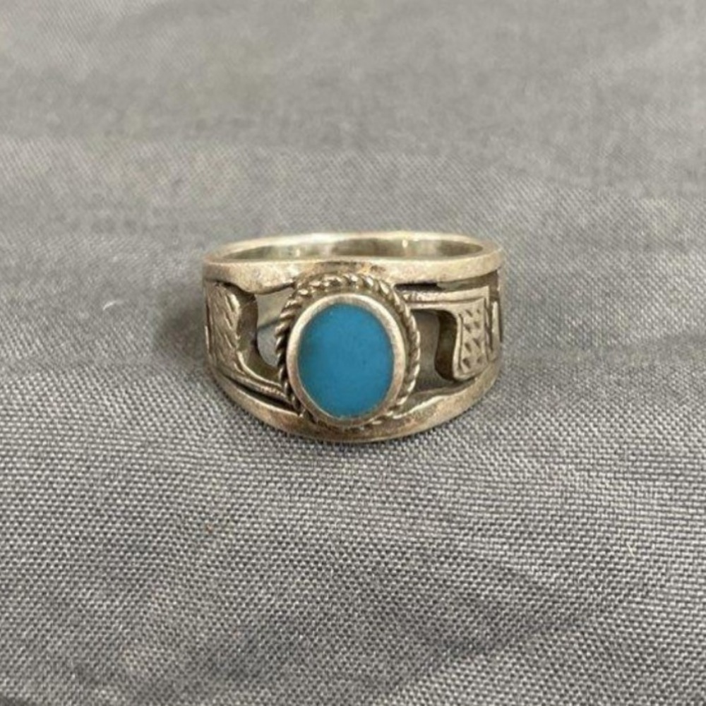 Vintage Sterling Silver 925 Turquoise Southwestern Band Ring Size 6.5 5.2g